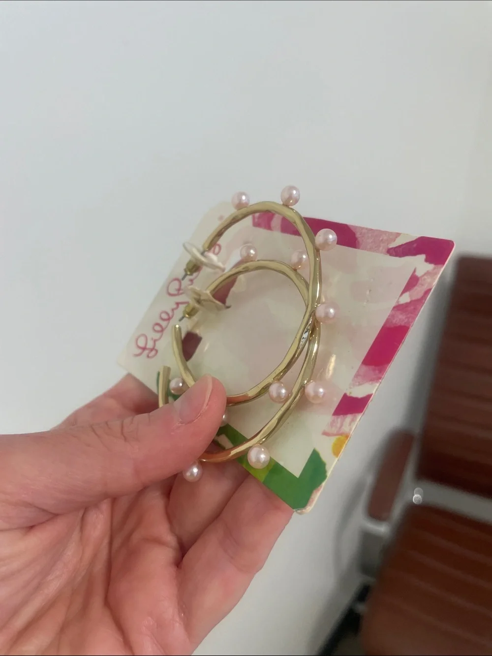 Lilly Pulitzer Gold Hoop Earrings with Light Pink Pearl Drops